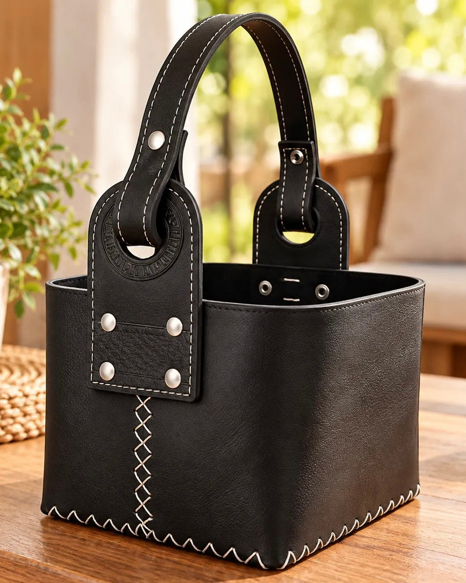 Canasta cuadrada de cuero