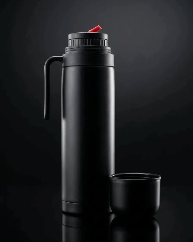 Termo media manija de acero inoxidable negro